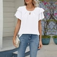 thumbnail image 6 of Daznico Women's Solid Color Crew Neck Blouse, Keyhole Cutout Flutter Sleeve Casual Double Layer Top,XXL, 6 of 6