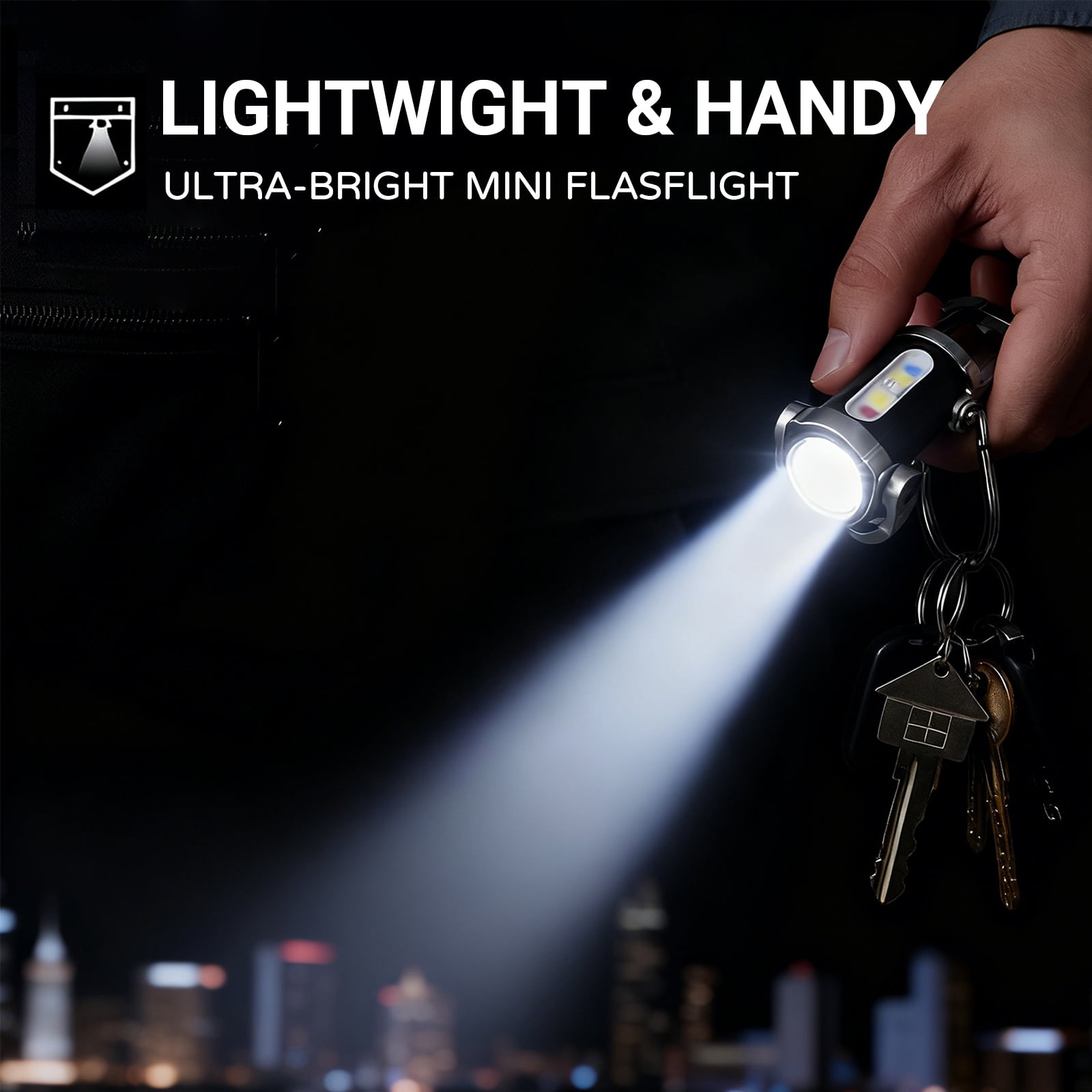 Portable Rechargeable Bright Keychain Flashlight Phone Charger, Mini Keychain Flashlight, 7 Lighting Modes, 1200 Lumens EDC Waterproof Keychains Flashlight