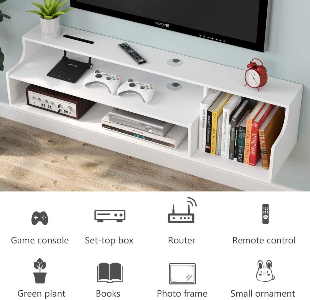 Floating Wall Mount TV Stand Media Console CD/Book Storage with Wire Management 