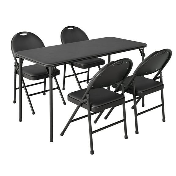 Goldensoil 5-Piece Folding Table and Chair Set, Portable Rectangle Table with 4 Padded Chairs, Black
