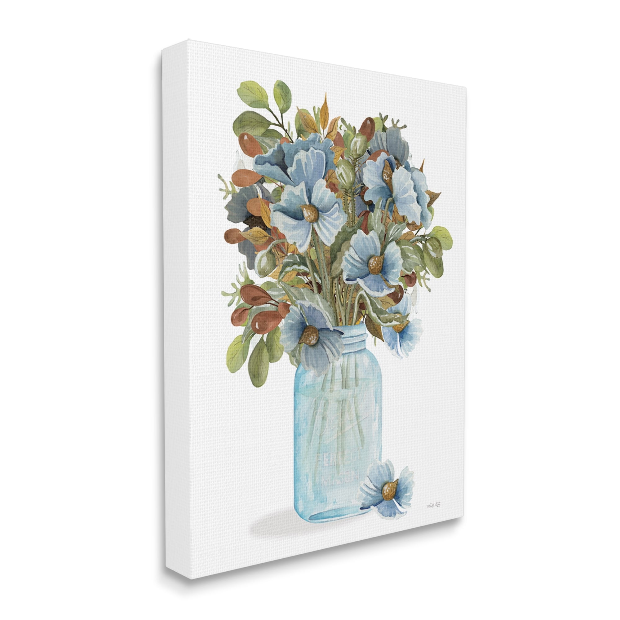 Stupell Blue Blooming Floral Bouquet Botanical & Floral Painting Gallery Wrapped Canvas Print Wall Art