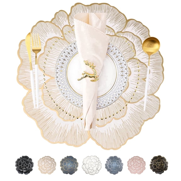 Evlmd Placemats Set of 6, Round Rose Flowers Placemats for Dining Table, 15" Heat Resistant Non Slip and Washable Table Mats for Wedding, Holiday Party, Kitchen Decoration
