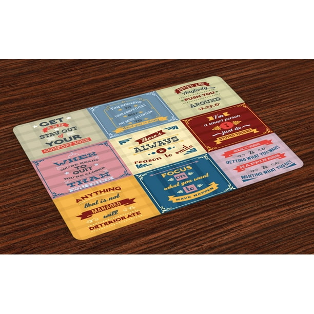 Quote Placemats Set of 4 Collection of Motivational Quotes Success Positive Attitude Themed