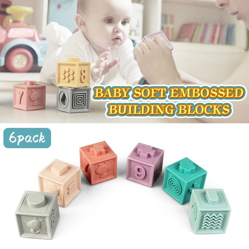 Squeeze Sensory Toys Bath Toy for Toddler Baby Girl Boy 12-18 Months Montessori Learning Babies Infant Teething Chewing Toy Baby Blocks Baby Toys 6 to 12 Months Soft Stacking Building Blocks 