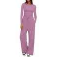 thumbnail image 2 of FUNUONY Women's 2 Piece Sets Fall Outfits Long Sleeve Wide Leg Tracksuits Casual Lounge Set Matching Sets Two Piece Sets Long Sleeve Crop Tops Matching Sets Travel Outfits Pink Xxl, 2 of 6