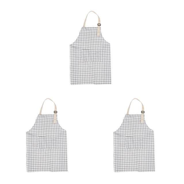 Delantal de cocina unisex Moyic de lino a prueba de grasa lavable reutilizable 3Conjunto Blanco