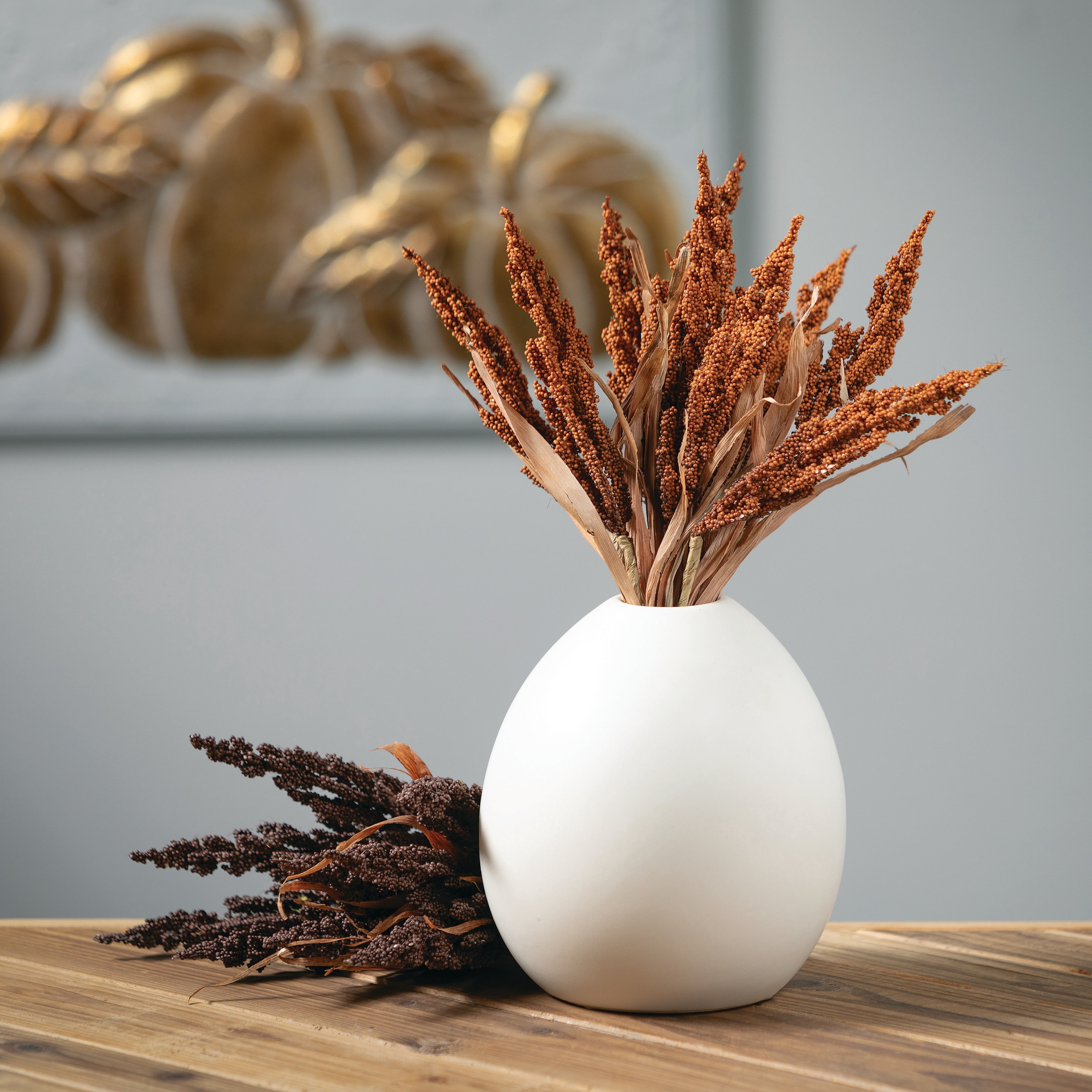 Sullivans 7.5" Modern Matte Ivory Oval Vase, Ceramic