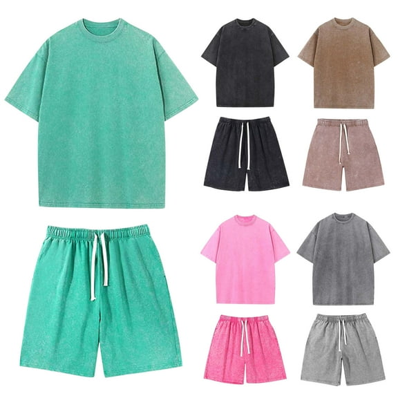 GERsome Mens Summer Outfits 2 Piece Short Sleeve Tops and Shorts Set Solid Color Crewneck Workout Tracksuits S-2XL