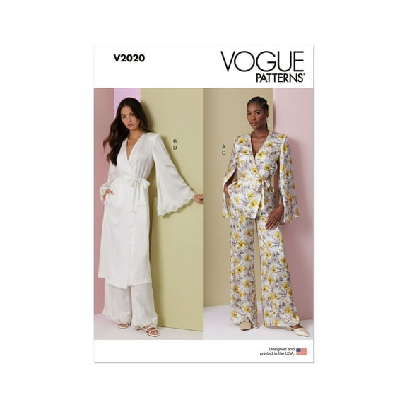 Vogue Sewing Pattern 2020 - Misses' Lounge Top, Robe and Pants, Size: B5 (8-10-12-14-16)