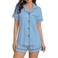 thumbnail image 1 of Womens Casual Rompers Summer Short Sleeve Polo V Neck Button Down Loose Fit Short Jumpsuits with Pockets, 1 of 5
