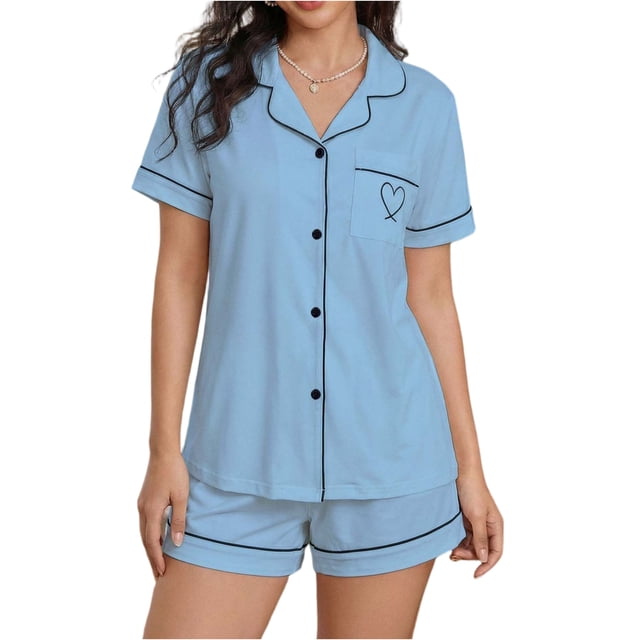 Womens Casual Rompers Summer Short Sleeve Polo V Neck Button Down Loose Fit Short Jumpsuits with Pockets