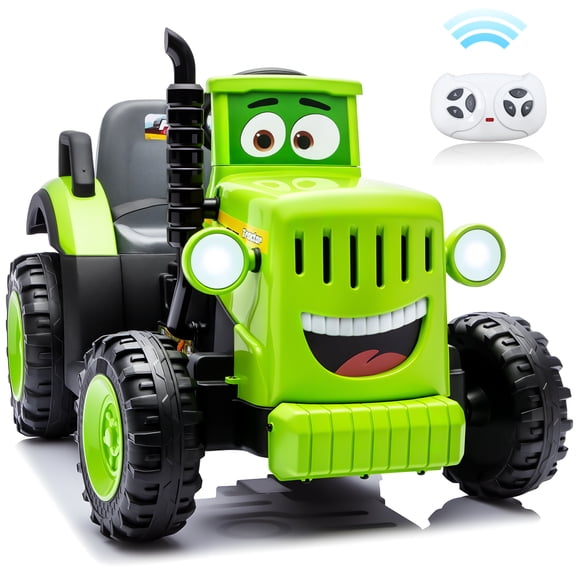Sunnyfree 12V Ride on Toys, Electric Tractor for Kids, Power Car Wheels with LED Lights, Music, Horn, Safety Belt, Green