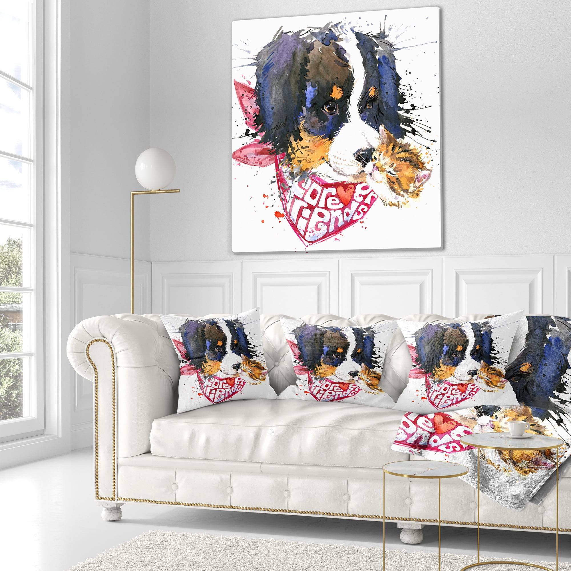 Designart Dog and Cat Friends Forever - Animal Throw Pillow - 18x18