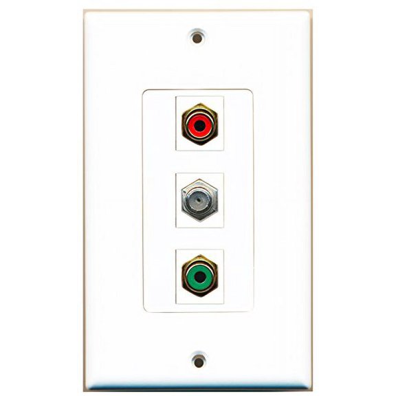 RiteAV - 1 Port RCA Red and 1 Port RCA Green and 1 Port Coax Cable TV- F-Type Decorative Wall Plate Decorative