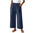 thumbnail image 2 of MLCDZ Capri Pants for Women Elastic High Waisted Wide Leg Cotton Linen Palazzo Capris Pull On Loose Flowy Beach Travel Cropped Pants, 2 of 8