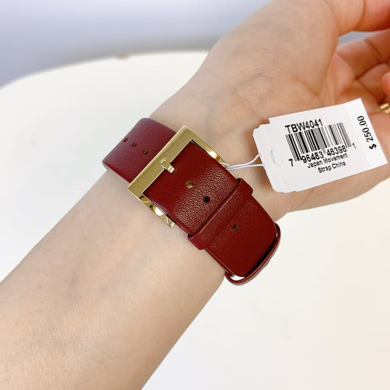 Tory Burch TBW4041 Reva Dark Red Leather Band Gold Case 36mm Watch