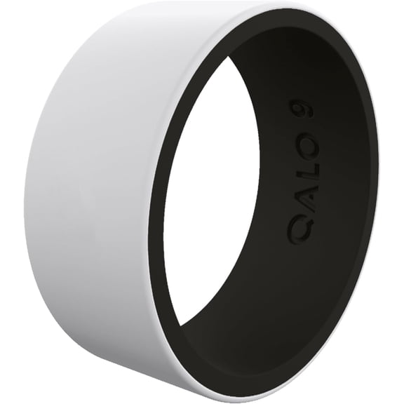 QALO Men's Classic White and Classic Black Blank Strata Silicone Ring – Durable Wedding Bands with Flexible Comfortable Fit – Skin-Friendly and Lightweight Design – Size 12