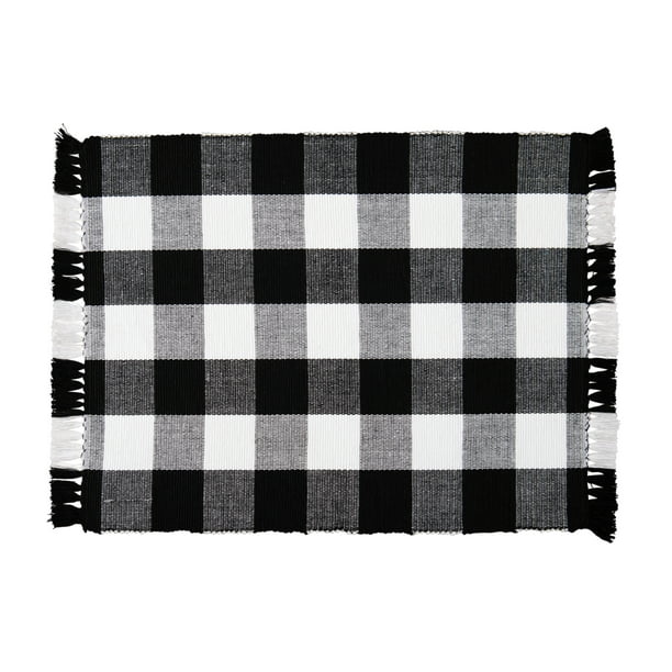 Mainstays 100 Cotton Table Place Mat, Black and White Buffalo Plaid, 1