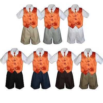 4pc Set Boy Toddler Formal Orange Vest and Necktie Black Navy Khaki ...