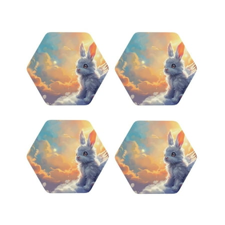 

Pofeuu Sunshine Colorful Cloud Rabbit Print Coasters for Drinks 4Pack PU Leather Coasters Bar Drink Coasters for Tabletop Protection Furniture from Damage-Hexagon