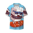 thumbnail image 4 of Uemuo Sushi Salmon Surfing Pattern Cotton Linen Short Sleeve Shirts,Casual Lightweight Button Down Shirts,Vacation Beach Summer Tops-X-Large, 4 of 7