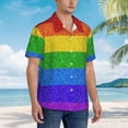 thumbnail image 3 of Honeii Colorful Glitter Rainbow Print Men’s Hawaiian Shirt,Classic Button-Down Short Sleeve Shirt, for Beach, Vacation, and Outdoor Activities,X-Large, 3 of 7