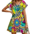 thumbnail image 4 of Groovy Fun Back Lacing Backless Dress Square Neck Dress Sweetheart Knot Flared Dress Sixties Fun Colorful Happy Face 60S Hippy, 4 of 5