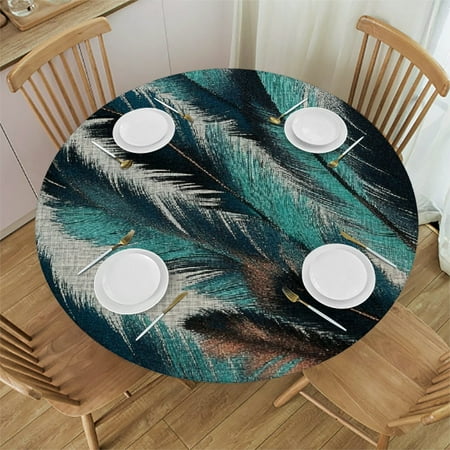 

Patifu Feather Pattern Art Deco Round Tablecloth Stain-Resistant Washable Indoor Outdoor Table Cover for Restaurants Weddings Parties Home 31 -35