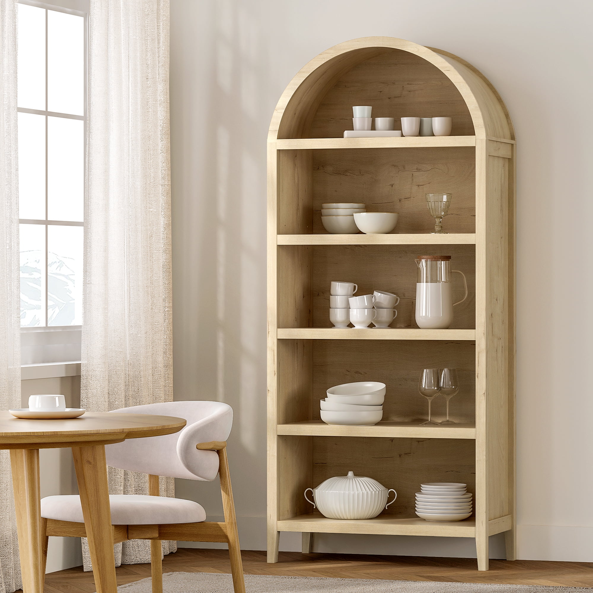 EYYTHUNG 5 Tier Arched Bookshelf Set of 2, 71" Tall Bookcase with Adjustable Shelves Wooden Storage & Display Cabinet, Freestanding Kitchen Pantry Organizer