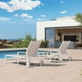 thumbnail image 4 of PURPLE LEAF Outdoor Chaise Lounge Chairs Set of 3, White Aluminum Adjustable Lounge with Wheels, Armrest & Table for Pool，Patio，Deck，Linen, 4 of 9