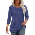 thumbnail image 2 of FAIWAD 3/4 Length Sleeve Womens Tops Round Neck Casual Pleated Blouses Dressy Plus Size Tunic Tops, S-3XL, 2 of 7