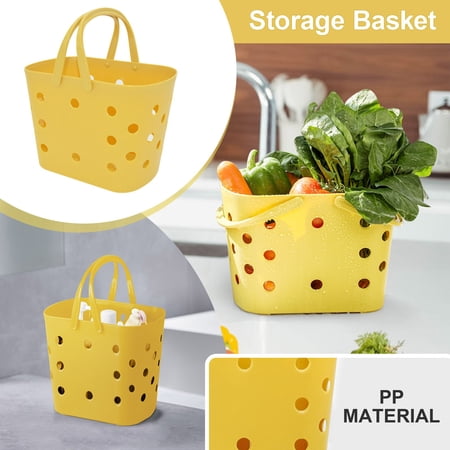 

MRULIC Food Storage Shopping Basket Soft Portable Picnic Basket Plastic Wash Basket Dirty Clothes Storage Basket Bath Basket Bath Basket Beach Travel Handbag + Yellow