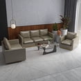 thumbnail image 3 of LeisureMod 3-Piece Sofa Set Upholstered in Leather with Brushed Gold Stainless Steel Base and Removable Foam Padded Cushions for Modern Home, Living Room, Offices Nervo Collection in Grey, 3 of 8