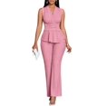 thumbnail image 4 of Women'S 2 Piece Outfit V Neck Asymmetrical Sleeveless Ruched T Shirt and Pants Going Out Set Pink M, 4 of 8