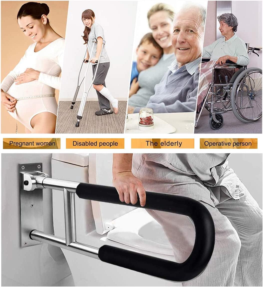 HECASA Folding Handicap 23.6" Tub Grab Bars Rails Support Toilet Flip up Grab Bar for Elderly Disabled Pregnant Woman Bathroom Shower Safety Hand Bathtub Handicapped Handrail