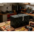 thumbnail image 7 of 16 Inch Aluminum Truck Bed Tool Box, Stripes Plated Tool Box with Side Handle and Top Handle, Storage Toolbox Chest Organizer for Trailer, Pickup, Truck Bed, RV, 16"x7.5"x10", Black, 7 of 7