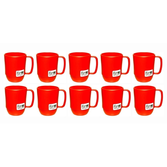 Taza JapanBargain de plástico japonés, 350 ml, irrompible, color rojo, 10 unidades
