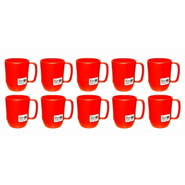 Taza JapanBargain de plástico japonés, 350 ml, irrompible, color rojo, 10 unidades