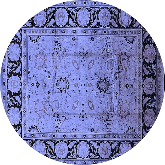 Ahgly Company Machine Washable Indoor Round Oriental Blue Traditional Area Rugs, 4' Round