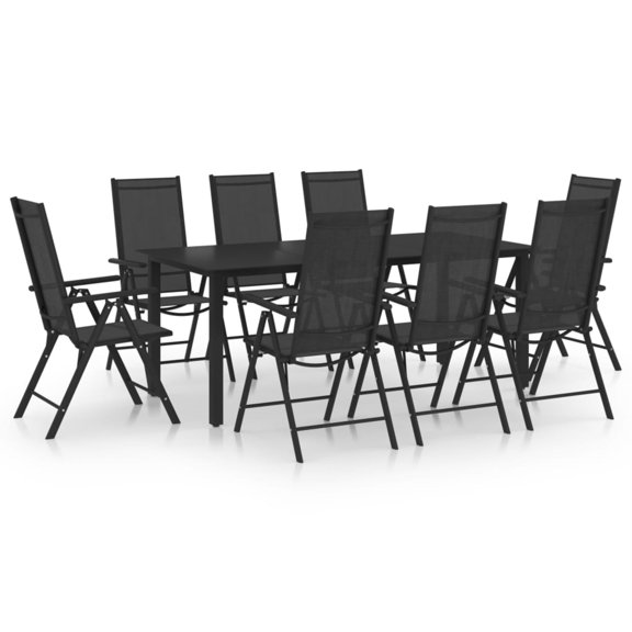 vidaXL 9 Piece Patio Dining Set Aluminum Black