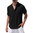 thumbnail image 1 of toraway Mens Shirts Casual Fall Fall Clothes for Men Mens Spring and Summer Solid Color Cotton and Linen with Holes and Lapels and Buttoned Short Sleeved Shirts Slubby Cotton M, 1 of 2