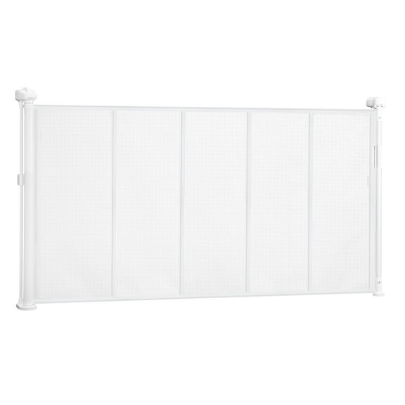 KFFKFF Retractable Baby Gate, 34-Inch Height, Expands Up to 55 Inches Wide, Mesh Barrier for Children or Pets, Simple Installation for Stairs, Doorways, Hallways, and Play Areas, White