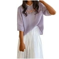 thumbnail image 2 of Fartey Floral Embroidered Tops for Women 2025 Summer Cotton Linen Shirts Loose Casual Half Sleeve Tshirts Lightweight Breathable Crew Neck Blouses Purple L, 2 of 4