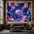 thumbnail image 6 of Layered Marbled Planets Among Luminous Cosmic Jellyfish, Dreamy Surreal for Space Lovers, Celestial Wall Art, Housewarming Gift, Tapestry Wall Hanging for Bedroom and Studio, 6 of 7