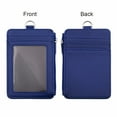 thumbnail image 2 of GOGO Badge Holder with Zip, Slim Double Sided PU Leather ID Card Holder Wallet Case with 5 Card Slots, 1 Side Zipper Pocket and Neck Lanyard/Strap, Vertical-PU STRAP BLUE, 2 of 7