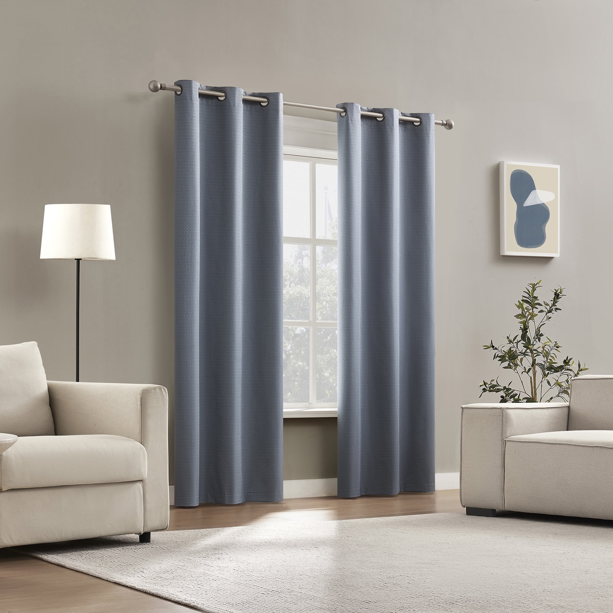 Sun Zero Bryant 2-Piece Textured Thermal Insulated 100% Blackout  Grommet Top Curtain Panel, Denim Blue, 37”W x 108"L