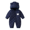 thumbnail image 2 of Baby Romper Boys Hooded Bear Padded Jumpsuit Winter Toddler Jumpsuit Navy 3-6 Months, 2 of 4