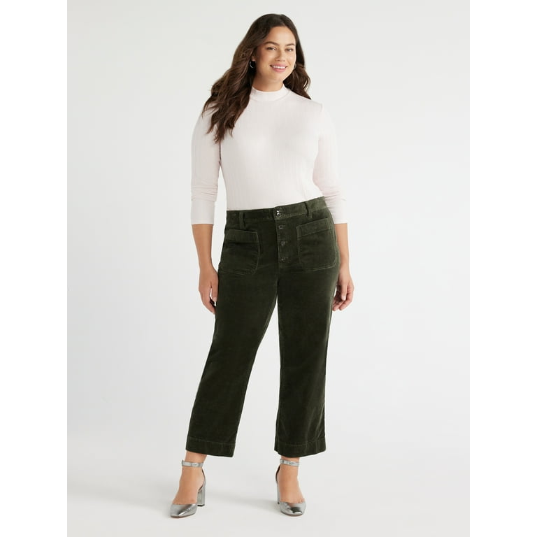 Free Assembly Women's High Rise Cropped Flare Corduroy Pants with Patch  Pockets, 27” Inseam, Sizes 0-20