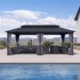 thumbnail image 2 of PURPLE LEAF 10' X 20' Permanent Hardtop Gazebo Aluminum Frame Patio Gazebo with Galvanized Steel Double Vented Roof Includes Removable Curtains and Netting with Hooks for Garden Lawns Backyard Grey, 2 of 9