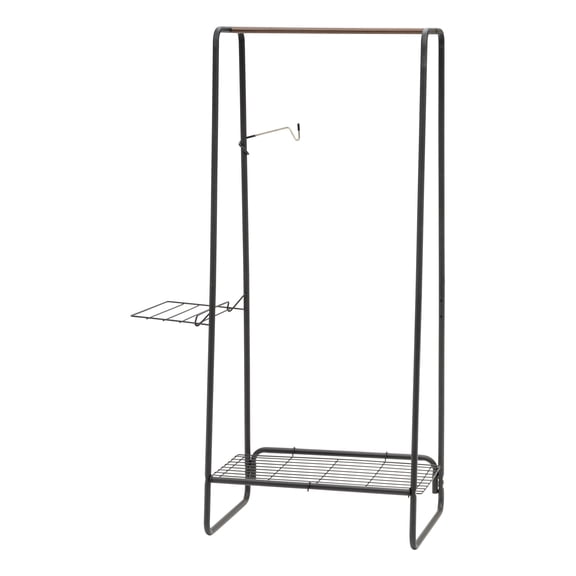 IRIS Clothes Rack with 2 Metal Shelves, Freestanding Clothing Racks for Hanging Clothes, Easy to Assemble, Standing Metal Sturdy Garment and Accessories Rack, Small Space Storage Solution, Black